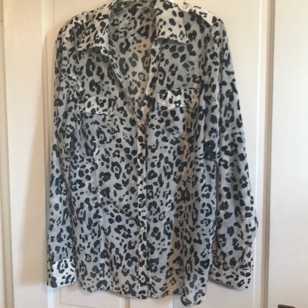 Express black and white leopard Portofino blouse